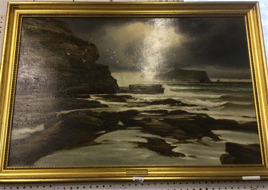 Oil painting on canvas, signed J H Beard - seaside scene